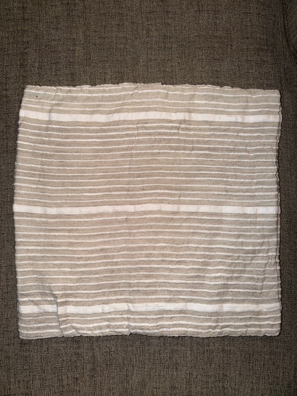West Elm 20x20 Silk Cotton Striped Pillow Cover Taupe Ivory Neutral Decor